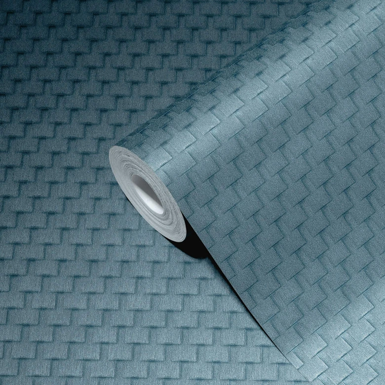 Unit wallpaper in blue and bronze A.S. Creation non-woven wallpaper with geometric pattern 