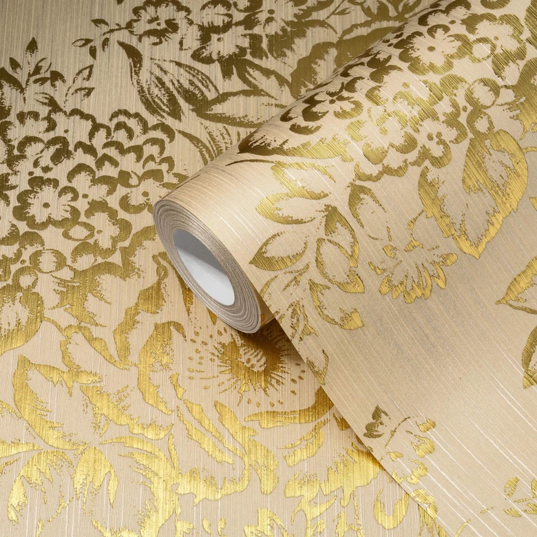 Architects Paper Metallic Silk Papier peint baroque, Or, Crème 