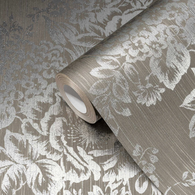 Architects Paper Metallic Silk Papier peint floral, Argent, Marron 