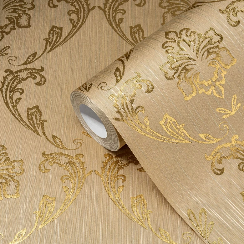 Architects Paper Metallic Silk Papier peint baroque, Or, Beige 