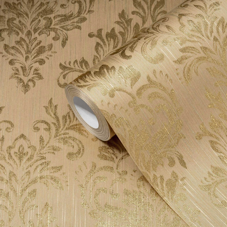 Architects Paper Metallic Silk Papier peint baroque, Or, Beige  