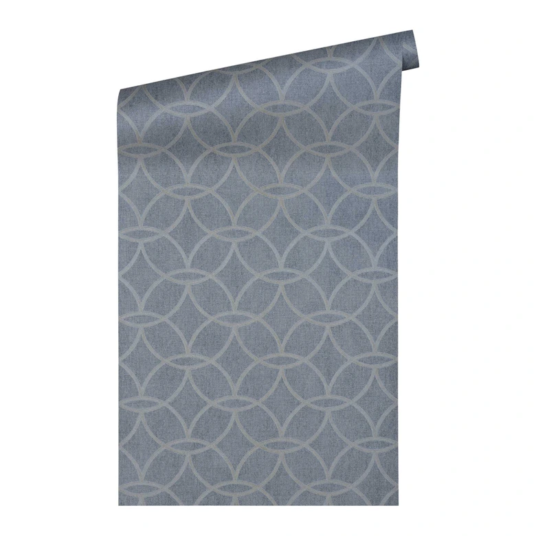 Błyszcząca tapeta niebiesko-szara - geometryczna tapeta z włókniny 