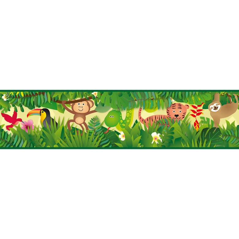Lovely Kids selbstklebende Kinderzimmer Bordüre Jungle Friends mit süßen Dschungel-Tieren 