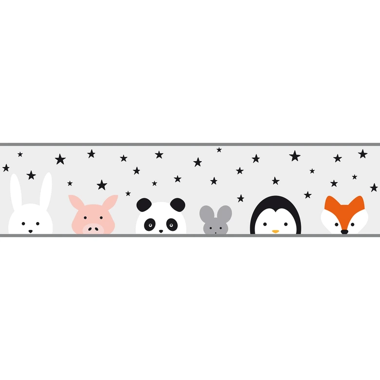 Lovely Kids selbstklebende Kinderzimmer Bordüre Wild Stars mit niedlichen Tieren 