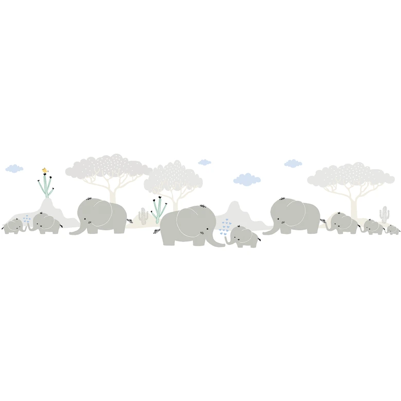 Lovely Kids selbstklebende Kinderzimmer Bordüre Elephant Family mit niedlichen Elefanten 