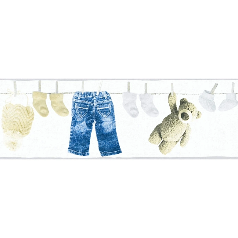 A.S. Création Bordüre Little Stars Borte mit Teddybären Kinderzimmer für Babys blau, creme, weiß 
