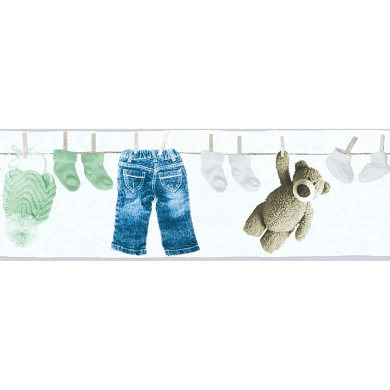 A.S. Création Bordüre Little Stars Borte mit Teddybären Kinderzimmer für Babys creme, grün, weiß 