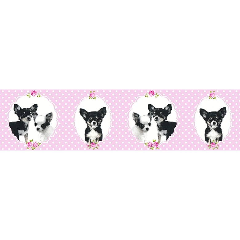 A.S. Création Bordüre Little Stars Borte mit niedlichen Hunden Kinderzimmer für Mädchen rosa, schwarz 