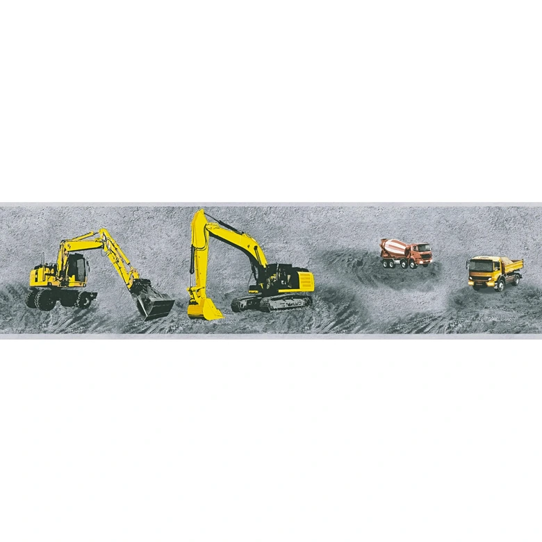 A.S. Création Bordüre Little Stars Borte Baustelle Kinderzimmer für Jungen gelb, grau, schwarz 