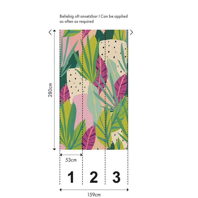 Fotobehang kleurrijk groen roze - junglebehang modern met bladeren - Vliesbehang 