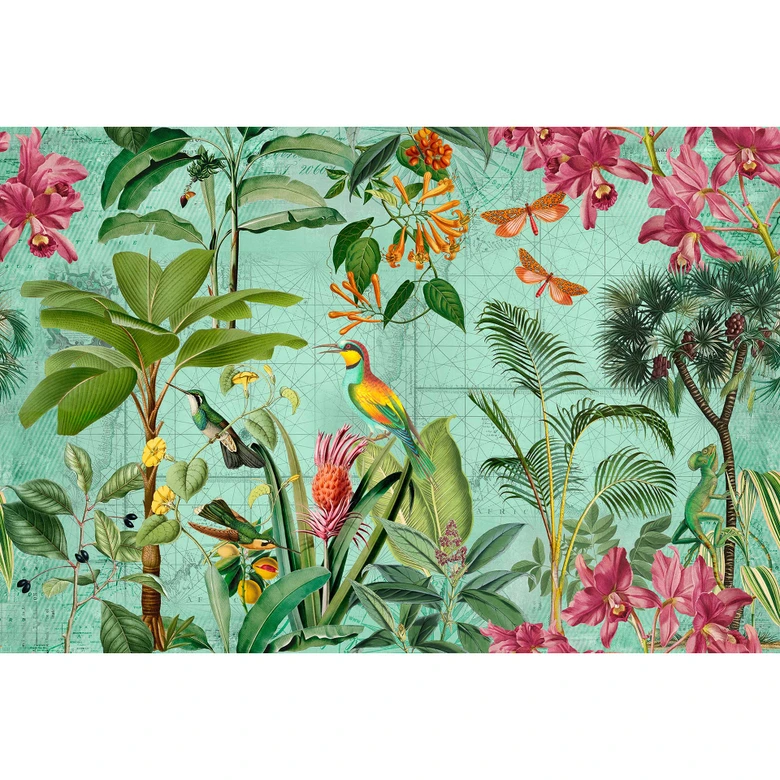 Livingwalls papier peint photo ARTist Tropical Paradise Oiseaux et papillons verts 