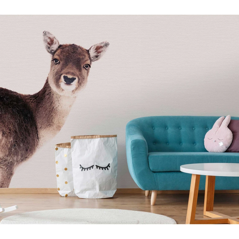 Livingwalls Fototapete ARTist Deer Rose mit Reh beige, braun 