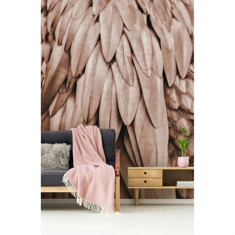 Livingwalls Fototapete ARTist Feathers mit Palmenblättern kupfer, orange 