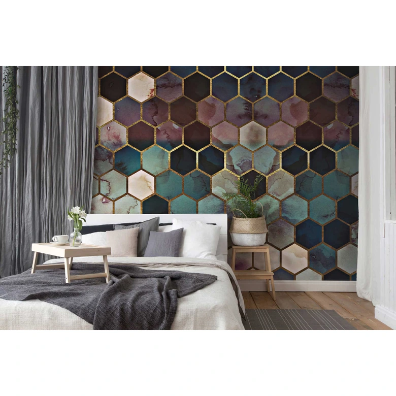 Livingwalls Fototapete ARTist Rugged Marble Marmor beige, creme, gold, grün 