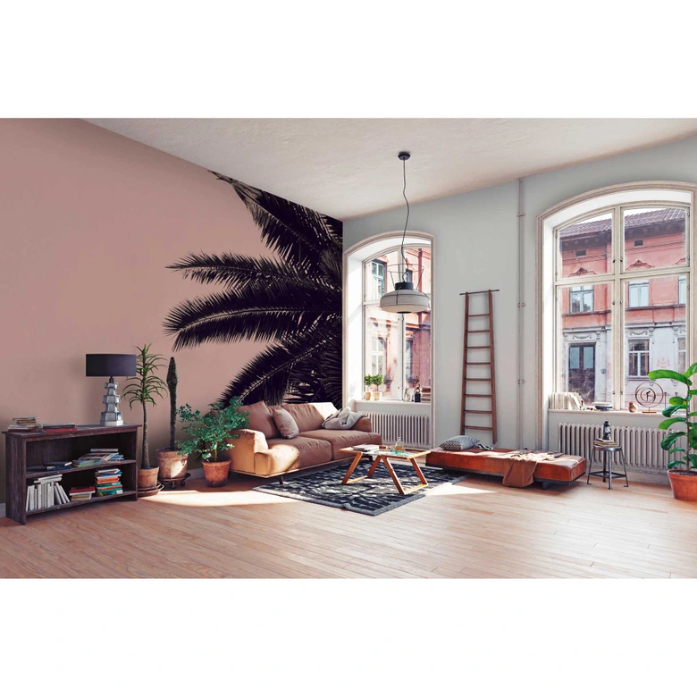 Livingwalls Fototapete ARTist Palm Tree mit Palme rosa, schwarz 