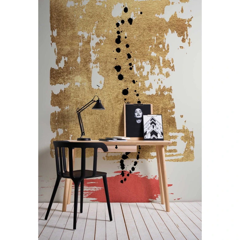 Livingwalls Fototapete ARTist Drip Drop abstrakte Kunst gold, rot, schwarz, weiß 