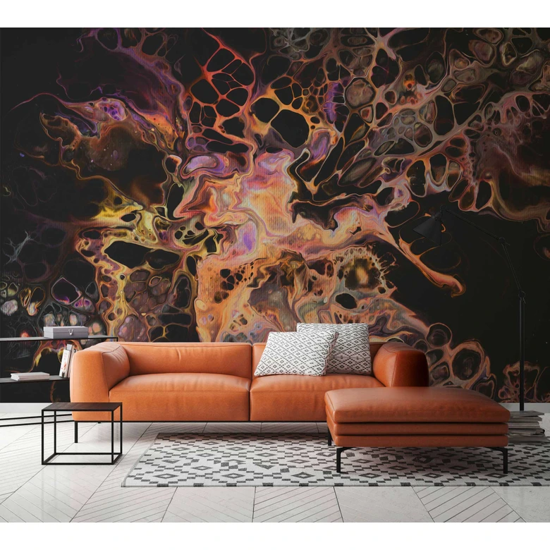 Livingwalls Fototapete ARTist Acryl abstrakte Kunst orange, rosa, schwarz 