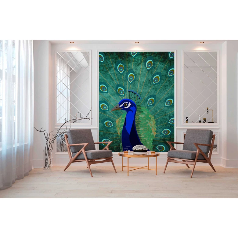 Livingwalls Fototapete ARTist Peacock mit Pfau blau, grün 