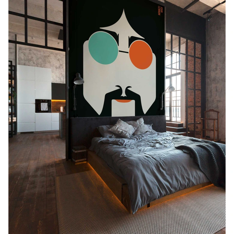 Livingwalls Fototapete ARTist Lennon orange, schwarz, türkis 