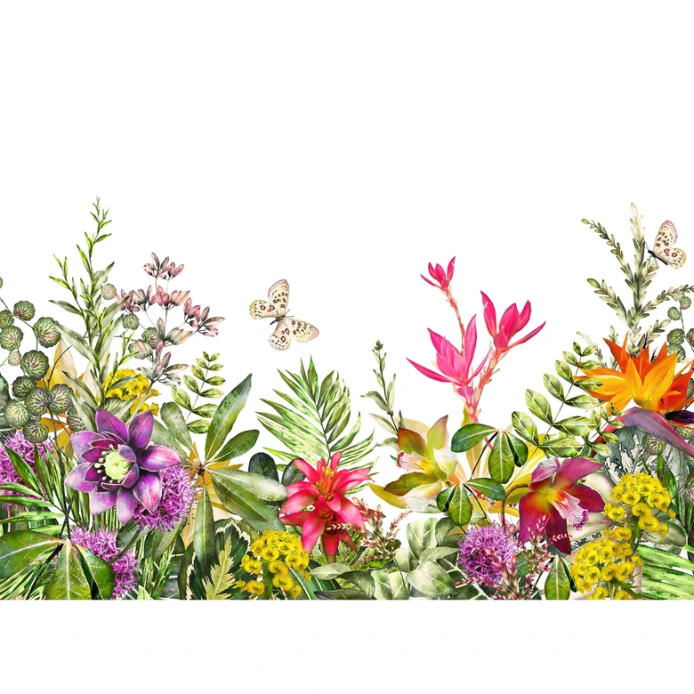 non-woven tapet Motley Flowers sommerfugl natur fototapet Designwalls i farverig og hvid  