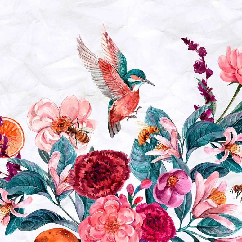 Nature Flying Colibri tapet i grå rød - nonwoven tapet Designwalls 2 - 2,55 x 3,5 m 