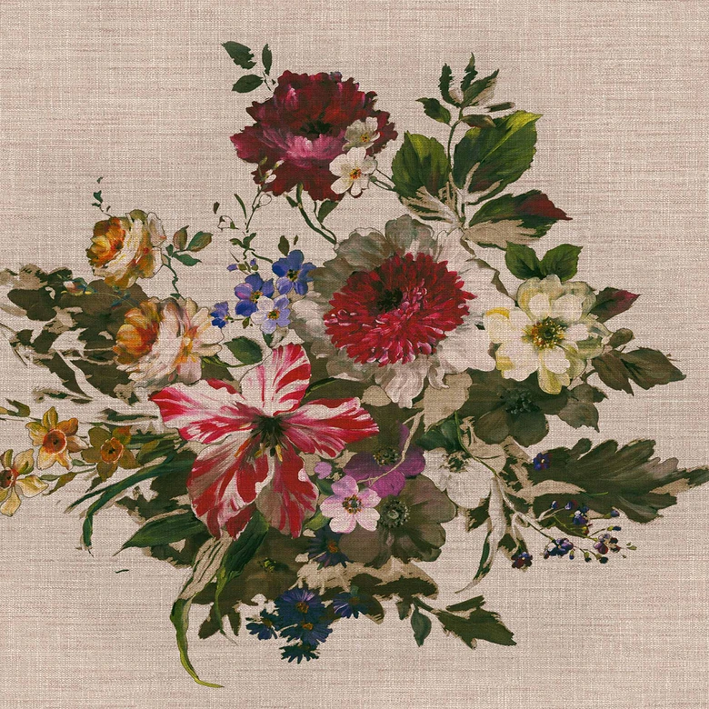 Fototapete Vintage FlowerPaint in beige grün - Vliestapete Designwalls 2 - 2,55 x 3,5 m 