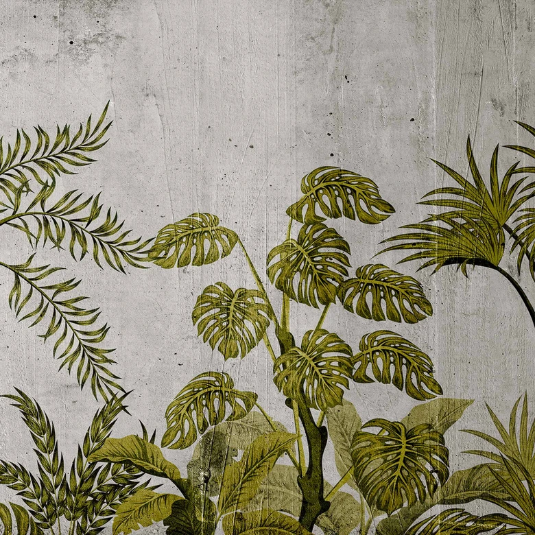 Fototapete Gemälde JungleConcret2 in grau grün - Vliestapete Designwalls 2 - 2,55 x 3,5 m 