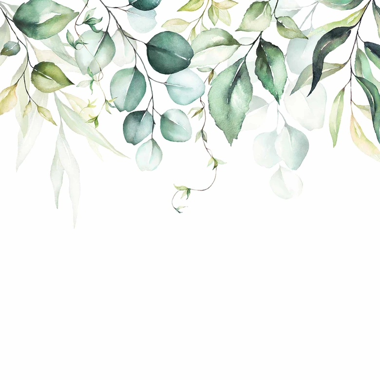Fototapete Pflanzen AquarellLeaves in weiß grün - Vliestapete Designwalls 2 - 2,55 x 3,5 m 