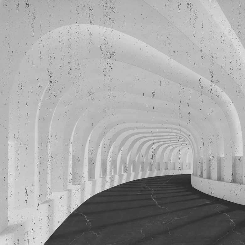 EndlessHallway grå svart - non-woven Fototapet Designwalls 2 - 2,55 x 3,5 m 