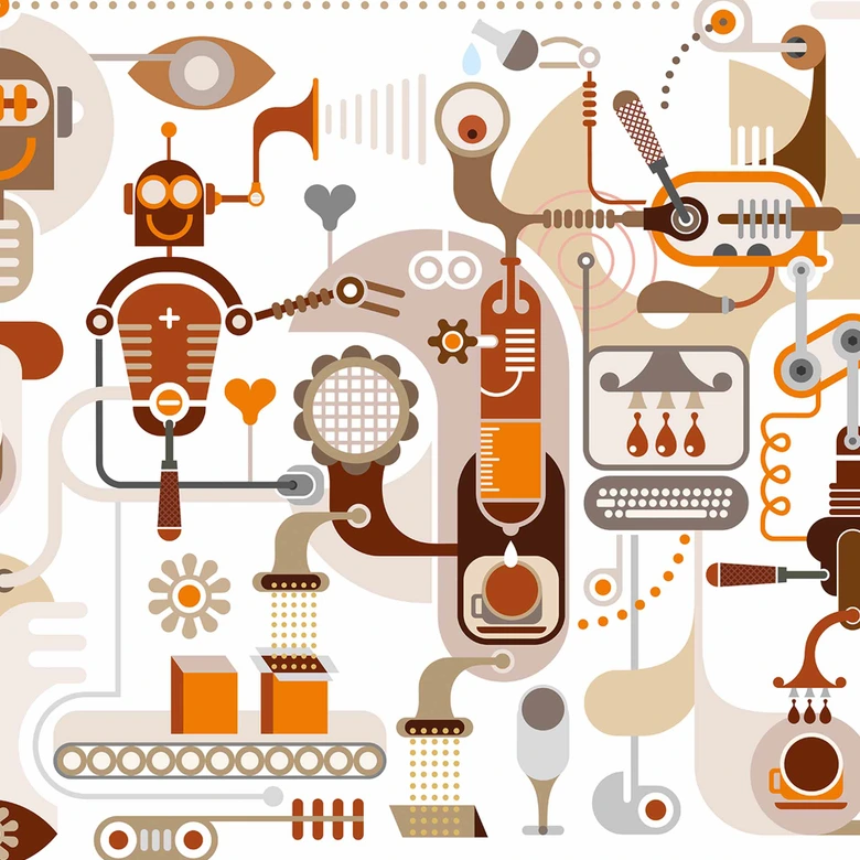 Retro Robot behang in wit beige - vliesbehang Designwalls 2 - 2,55 x 3,5 m 