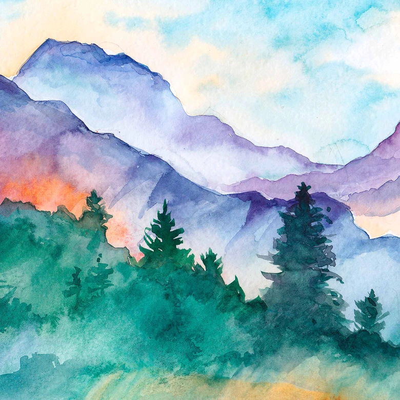 Fototapete Landschaft MountainPaint grün violett - Vliestapete Designwalls 2 - 2,55 x 3,5 m 