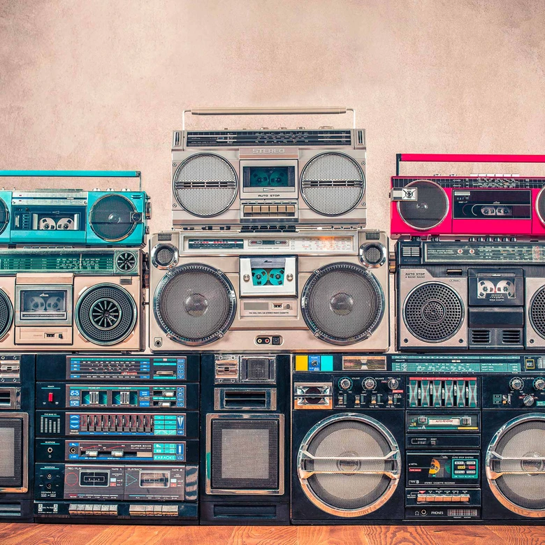Fototapete Lifestyle Ghettoblaster beige schwarz - Vliestapete Designwalls 2 - 2,55 x 3,5 m 