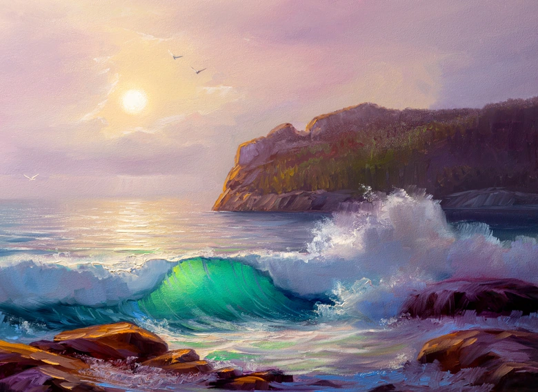 Fototapete Meer PaintingSeasca in violett weiß - Vliestapete Designwalls 2 - 2,55 x 3,5 m 