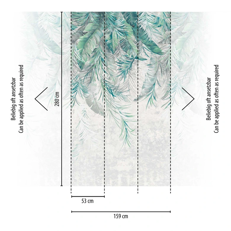 Wall mural with tropical leaves green white - non-woven wallpaper plant motif jungle wallpaper 