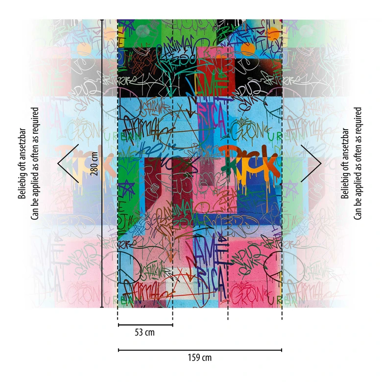 Papier peint graffiti multicolore - papier peint intissé street art design - papier peint chambre jeune 