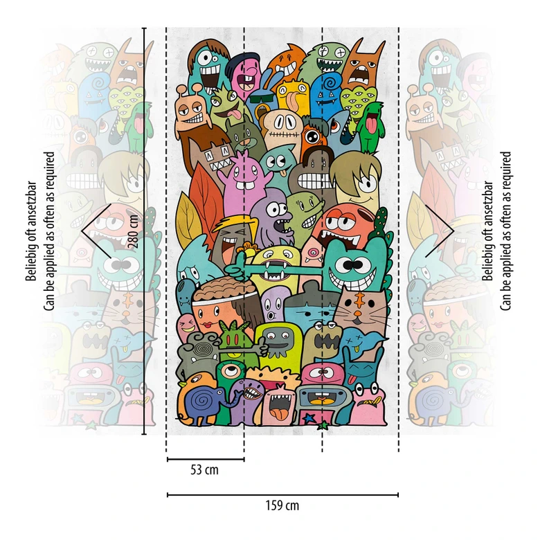strip behang met kleurrijke karakters - vliesbehang cartoon design - kleurrijk behang 