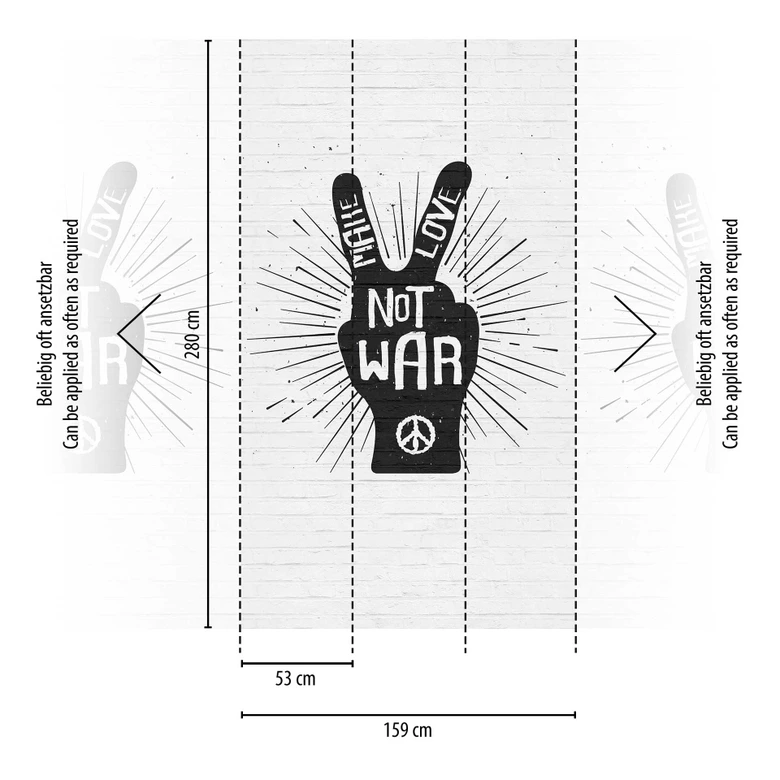 Papier peint street art 'Make Love Not War' - papier peint noir et blanc - papier peint intissé moderne 