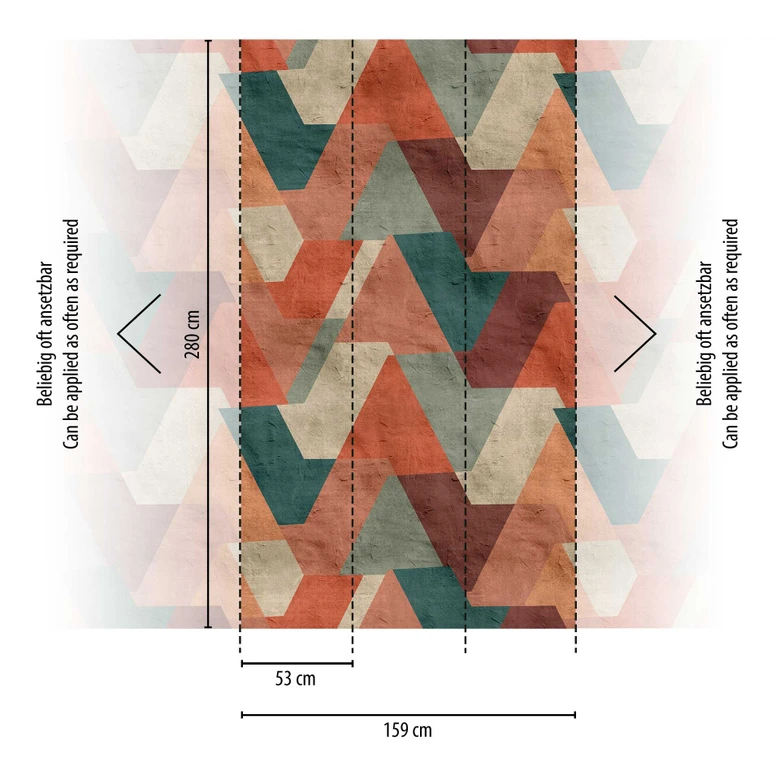 Geometrisk Fototapet i varma färger - non-woven tapet retro prov - modern tapet väggmålning 