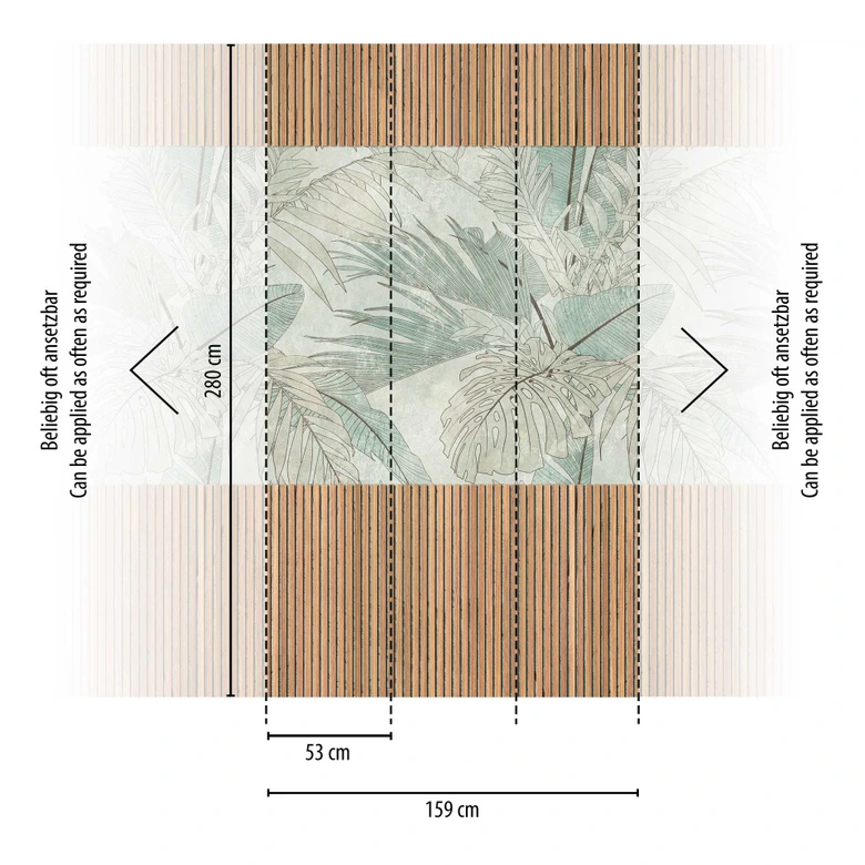 Fototapete Tropisches Blättermuster mit Holzpaneelen Vliestapete Naturdesign Tapete 