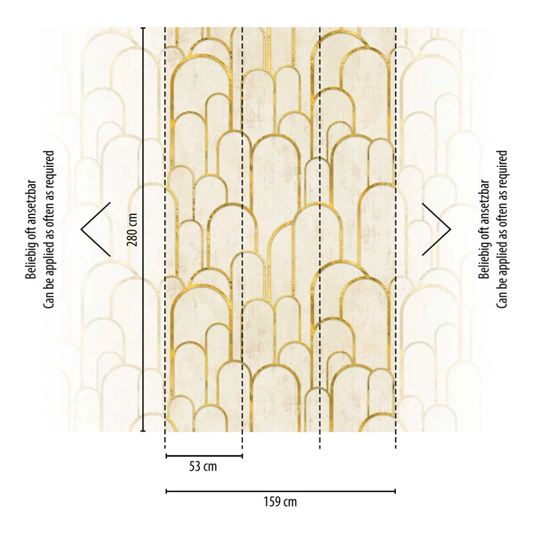 Art deco photo wallpaper with gold elements - non-woven wallpaper, vintage design - living room wallpaper 