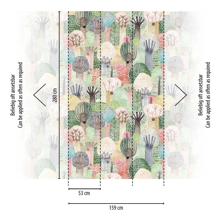 wall mural with colourful forest motif - non-woven wallpaper for children's rooms - playful tree design 