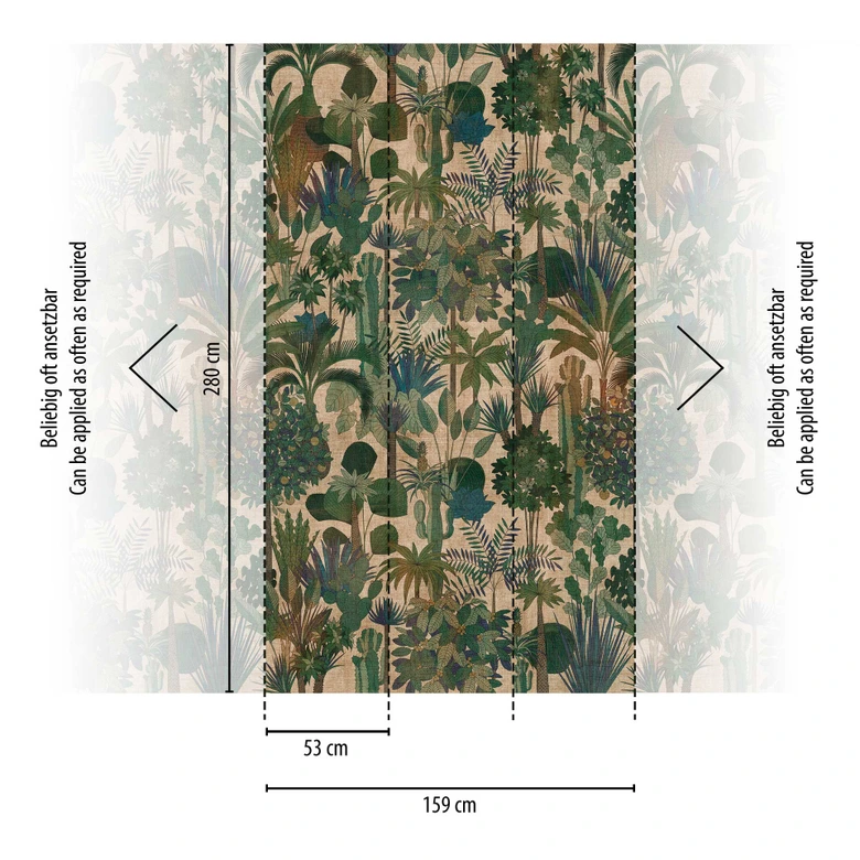 Fototapete Dschungel Grün Beige - Vliestapete mit Pflanzenmotiv - Exotisches Design 