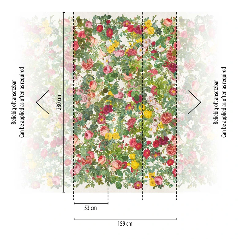 Fototapete Blumenwiese Bunt Grün - Vliestapete mit floralen Motiven - Romantisches Design 