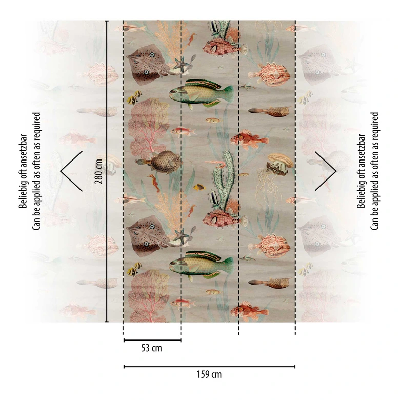 Underwater wallpaper vintage multicoloured - fleece wallpaper with fish for living room and bathroom 