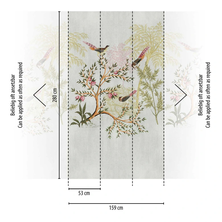 Vintage Grijs Kleurrijk Vogelbehang - vliesbehang met natuurmotief voor woonkamer & slaapkamer 