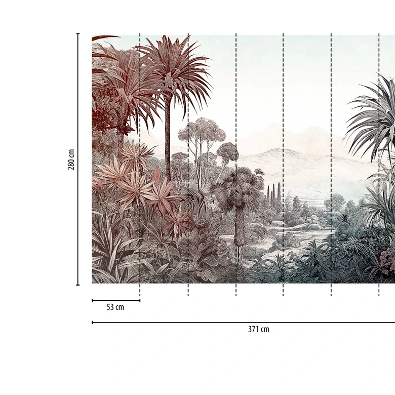 Papier peint Paysage tropical Marron Vert - papier peint intissé avec motif végétal pour le salon 