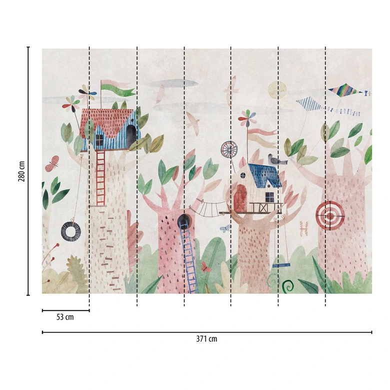Wall mural children's room tree house colourful - Non-woven wallpaper with playground motif for baby room 