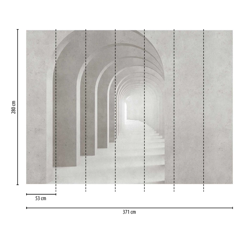 Fototapete Arkaden-Tunnel Grau Weiß - Vliestapete mit 3D-Effekt für Flur & Wohnzimmer 