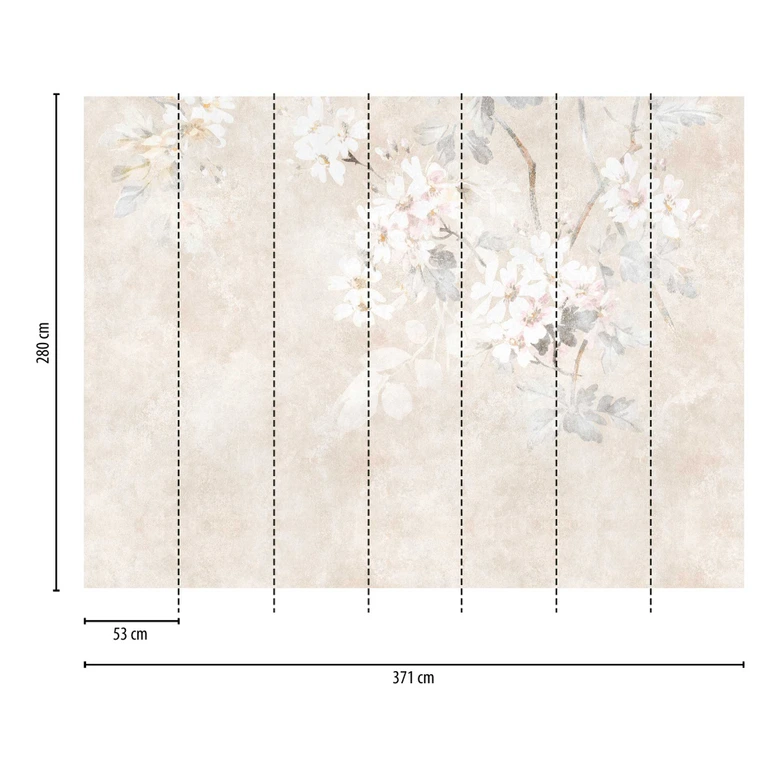 Fototapete Blumen Aquarell Beige - Vliestapete mit zarten Blüten - Vintage Design 