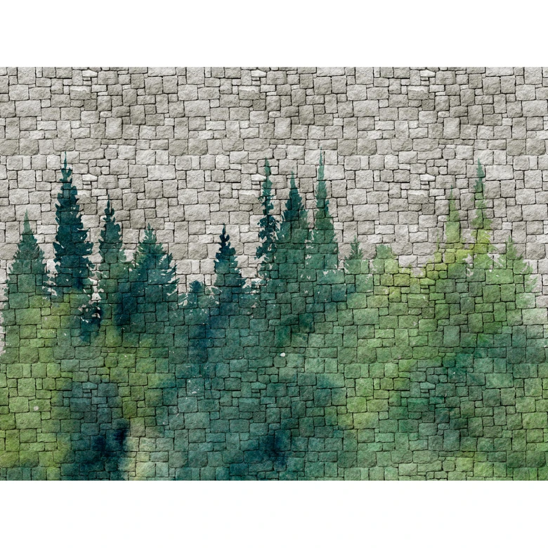 Livingwalls Tapete in Steinoptik Metropolitan Stories THE WALL Vliestapete mit Wald Motiv grün, grau 